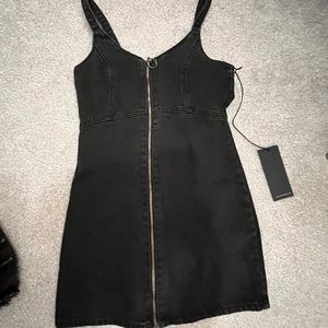 Black denim zippered up dress